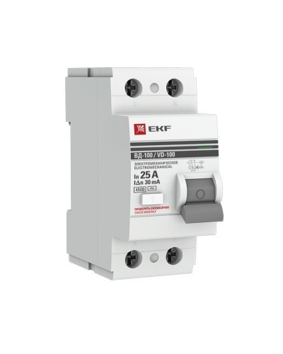 УЗО ВД-100 2P 25А 30мА тип AC эл-мех  PROxima (elcb-2-25-30-em-pro). Выключатель дифференциального тока (УЗО). EKF в Братске
