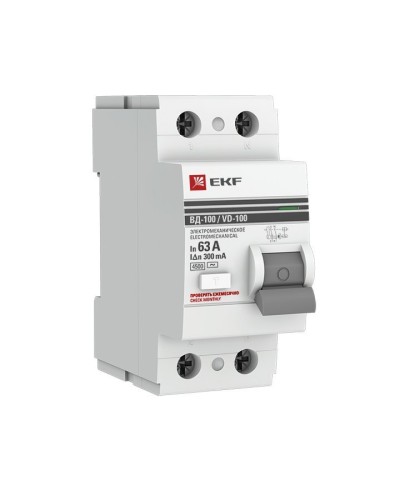 УЗО ВД-100 2P 63А 300мА тип AC эл-мех  PROxima (elcb-2-63-300-em-pro). Выключатель дифференциального тока (УЗО). EKF в Братске