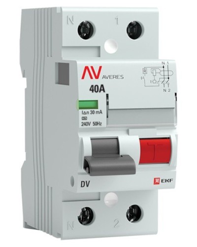 DV 2P 40А/ 30мА (AC)  AVERES (rccb-2-40-30-ac-av). Выключатели дифференциального тока (УЗО). EKF в Братске