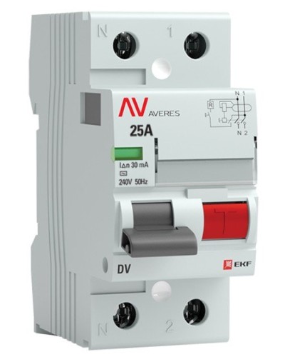 DV 2P 25А/ 30мА (A)  AVERES (rccb-2-25-30-a-av). Выключатели дифференциального тока (УЗО). EKF в Братске