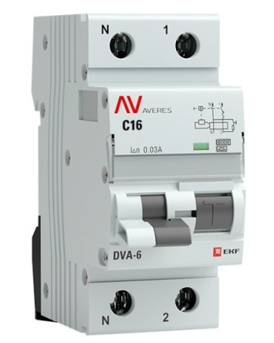 DVA-6 1P+N 16А (C) 30мА (AC) 6кА  AVERES (rcbo6-1pn-16C-30-ac-av). Автоматический выключатель дифференциального тока. EKF в Братске