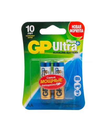 GP Ultra Plus Alkaline 15A AA (GP 15AUP-2CR2), упак. 2 шт. БЛИСТЕР. Алкалиновые батарейки. GP Batteries в Братске