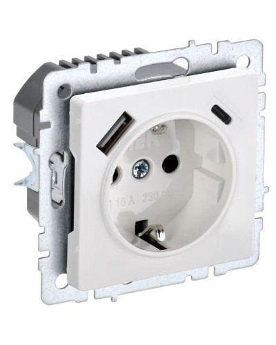 Розетка с з/к с USB A+C 18Вт РЮш11-1-БрБ белый BRITE (BR-R14-16-U22-018-K01). Розетка с заземлением с защитными шторками, 18Вт. IEK в Братске