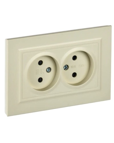 Розетка 2-местная без з/к РСш12-2-БрКр бежевый BRITE (BR-R23-10-K10-F). Розетка без заземления с защитными шторками в сборе. IEK в Братске