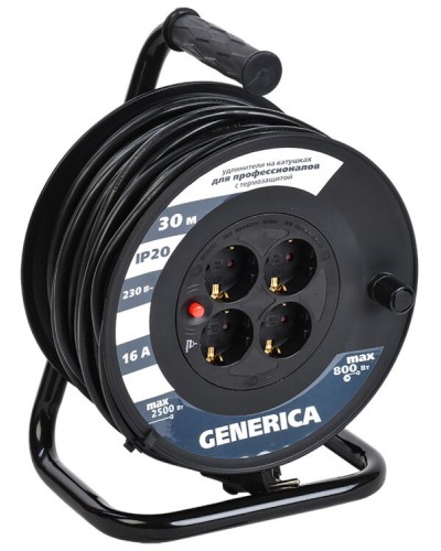 УК20 4 места 2P+PE, 20м GENERICA (WKP20-16-04-20-G). Удлинитель на катушке с термозащитой, 3х1,5кв.мм. IEK в Братске