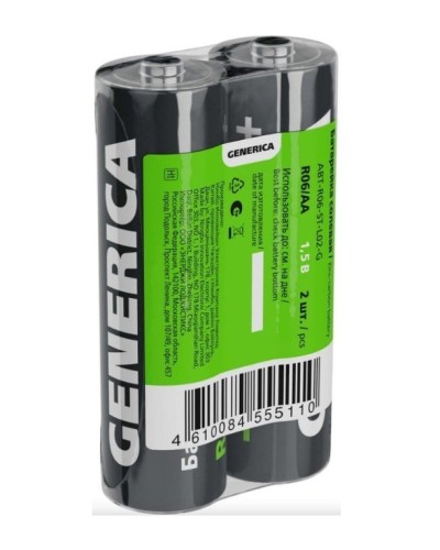 Батарейка солевая R06/AA GENERICA (2 шт) (ABT-R06-ST-L02-G). Батарейка солевая. IEK в Братске