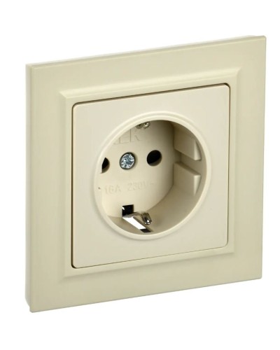 Розетка с з/к РСР14-1-0-БрКр бежевый BRITE (BR-R14-16-K10-F). Розетка с заземлением с защитными шторками в сборе. IEK в Братске