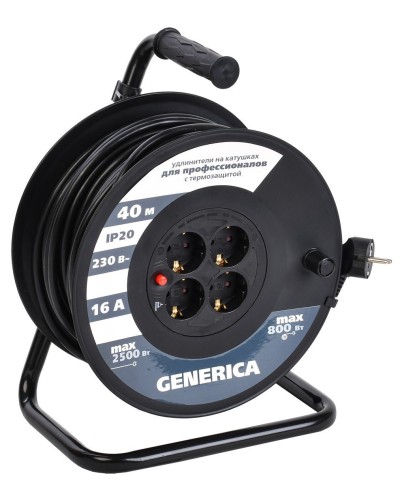 УК40 4 места 2P+PE, 40м GENERICA (WKP20-16-04-40-G). Удлинитель на катушке с термозащитой, 3х1,5кв.мм. IEK в Братске