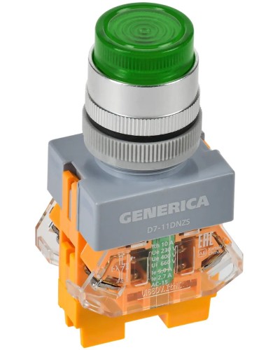 Кнопка D7-11DNZS d=22мм зеленая GENERICA (BBT50-11DNZS-3-11-K06-G). Кнопка управления с подсветкой и фиксацией. IEK в Братске