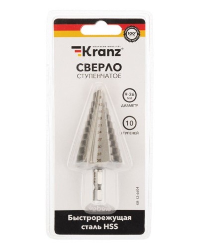 Сверло по металлу ступенчатое 9,0-36,0 мм 110 mm 62 HRC Kranz (KR-12-6604): Сверло по металлу шлифованное в Братске