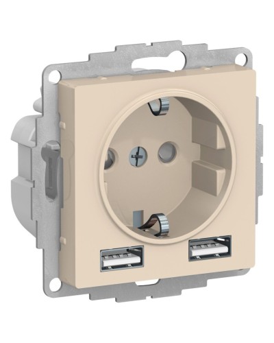 AtlasDesign розетка 1-местная с 2 USB A+A, скрытой установки, механизм, бежевый (ATN000230). Розетка с USB. Systeme Electric в Братске