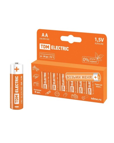 LR6 AA Alkaline 1,5V PAK-8 TDM (SQ1702-0009). Элемент питания. TDM ЕLECTRIC в Братске