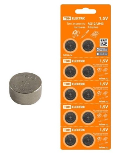 AG12/LR43 Alkaline 1,5V BP-10 TDM (SQ1702-0046). Элемент питания. TDM ЕLECTRIC в Братске