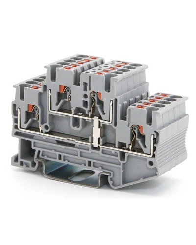 Клемма двухуровневая, зажим push-in, 2.5 кв.мм, серая (VPRTT-2.5-PV-GY). Клемма проходная, 4 точки подключения, уровни соединены перемычкой. ДКС в Братске