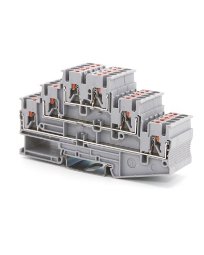 Клемма трехуровневая, зажим push-in, 2.5 кв.мм, серая (VPR-2.5-3L-GY). Клемма проходная, 6 точки подключения. ДКС в Братске