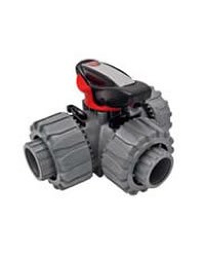 Ecoplast Кран шаровой трехходовой ПВХ D25 (уплотнение TPV, остальное EPDM) с муфтовым окончанием (49448). Кран шаровой, с муфтовым окончанием. Экопласт в Братске